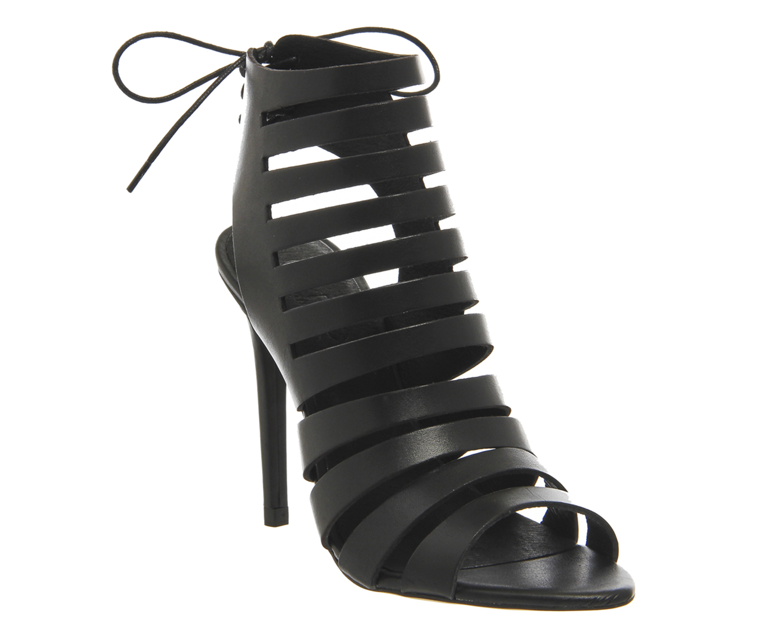 OFFICETangle Strappy Cut Out HeelsBlack Leather