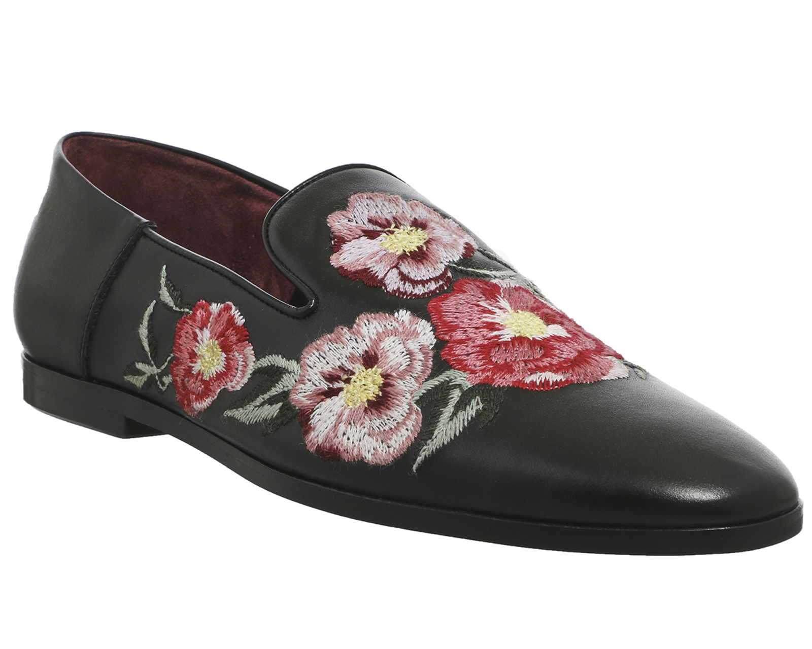 PosteFiore Embroidered LoafersBlack Leather