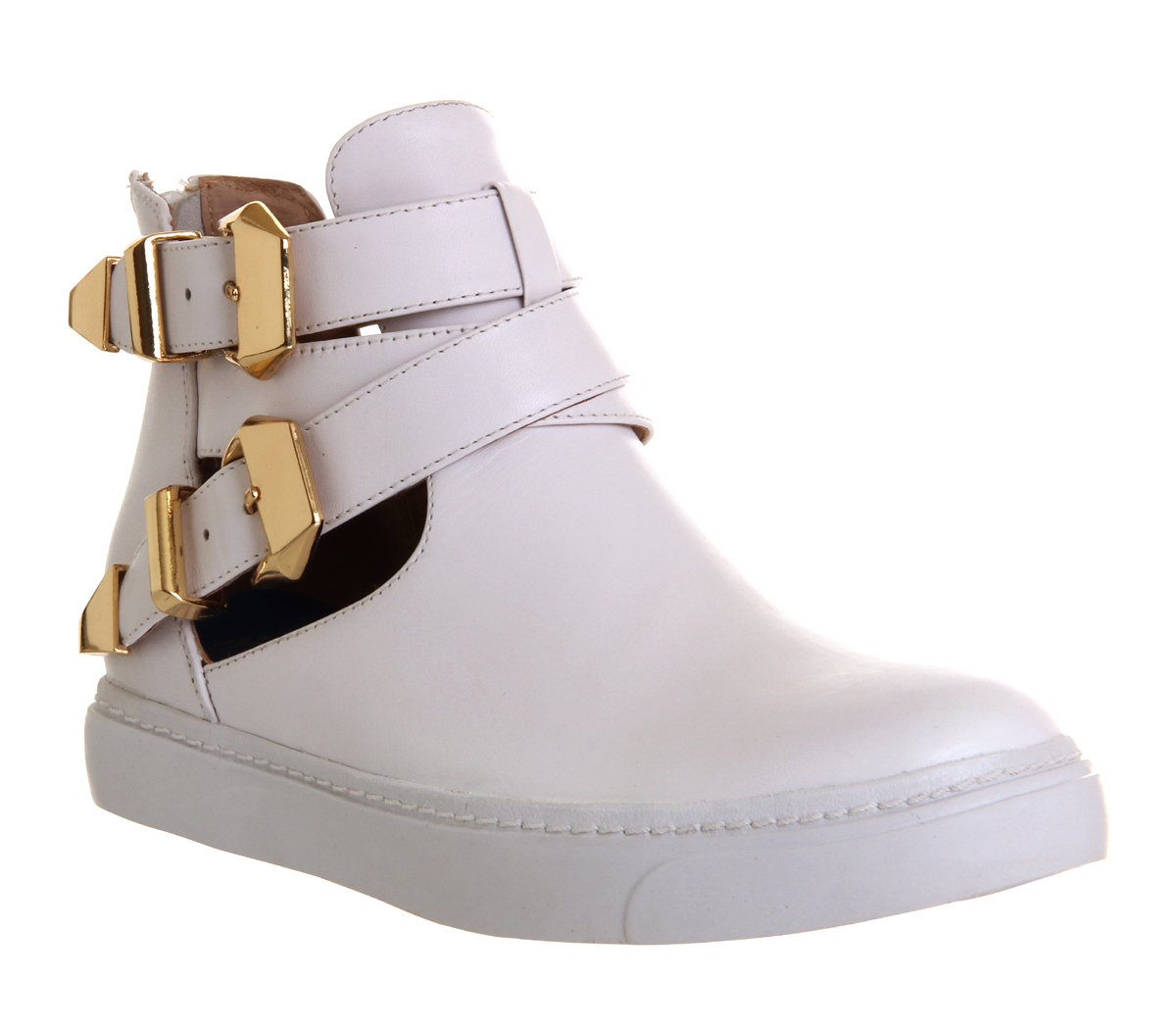 Jeffrey CampbellOrbison Cut Out SneakerWhite Leather Gold Buckle