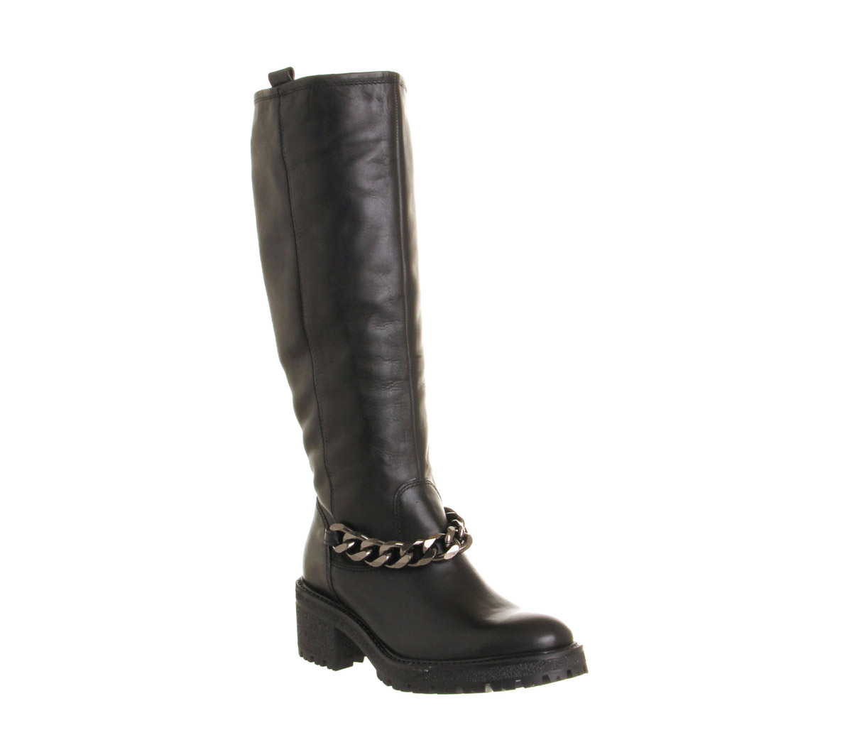 OFFICENightly Heavy Chain Knee bootsBlack Leather