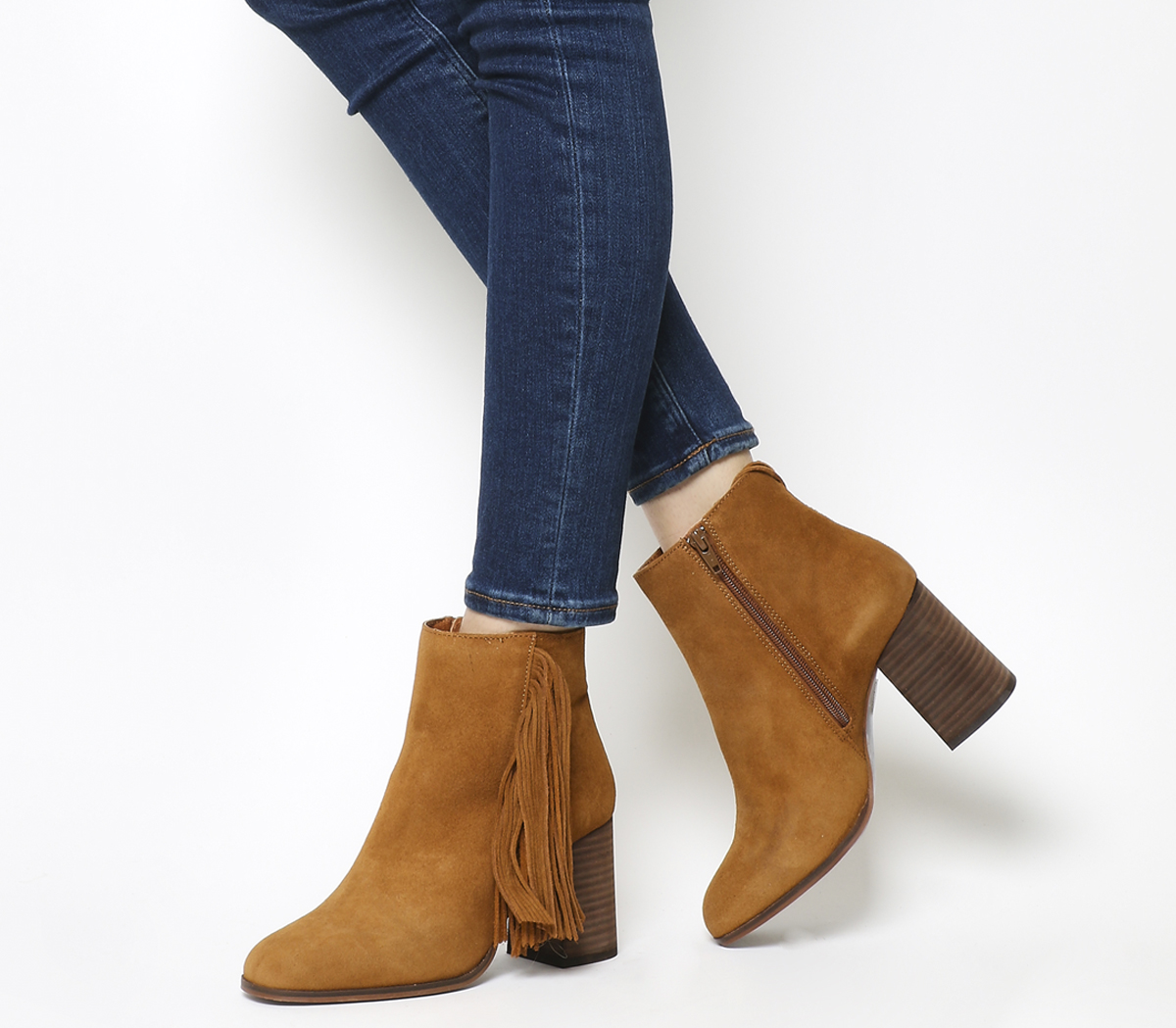 OFFICEIdeally Square Toe Fringe BootsTan Suede